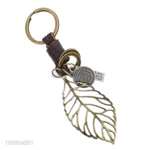 High grade leaf alloy pendant key chain leather key ring