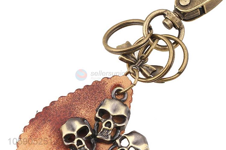 Top manufacturer retro alloy skull pendant leather key chain