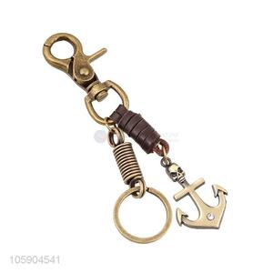 Yiwu factory weave leather key chain with retro anchor charms