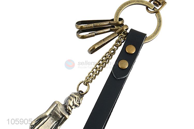 Customized cheap retro alloy statue pendant leather key chain