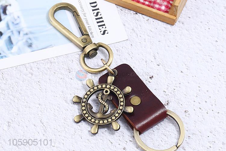 High quality weave leather key chain with retro anchor charms