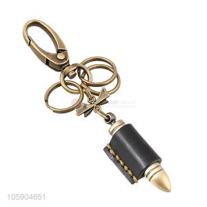 ODM factory retro alloy bullet pendant leather wrapped key chain