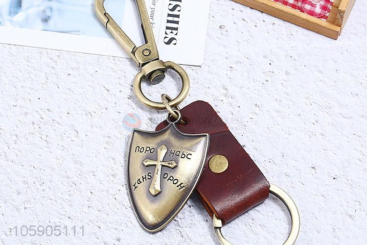 Professional supply shield alloy pendant key chain leather key ring