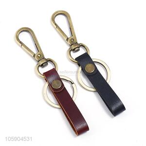 Promotional cheap retro alloy genuine leather key chain