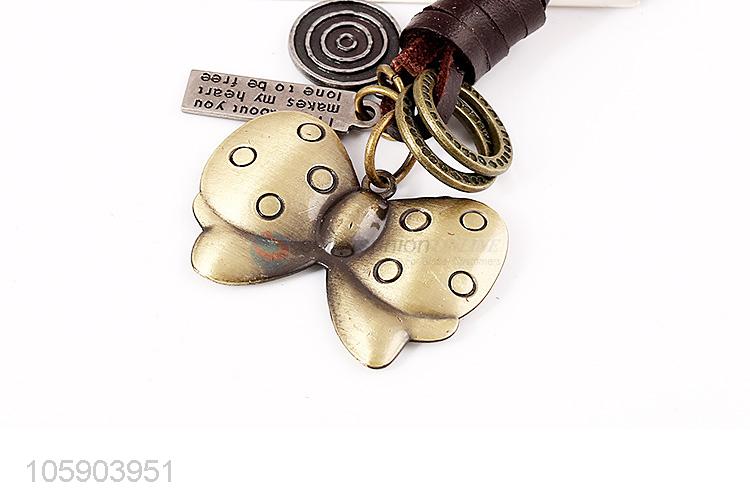 Hot selling bowknot alloy pendant key chain leather key ring