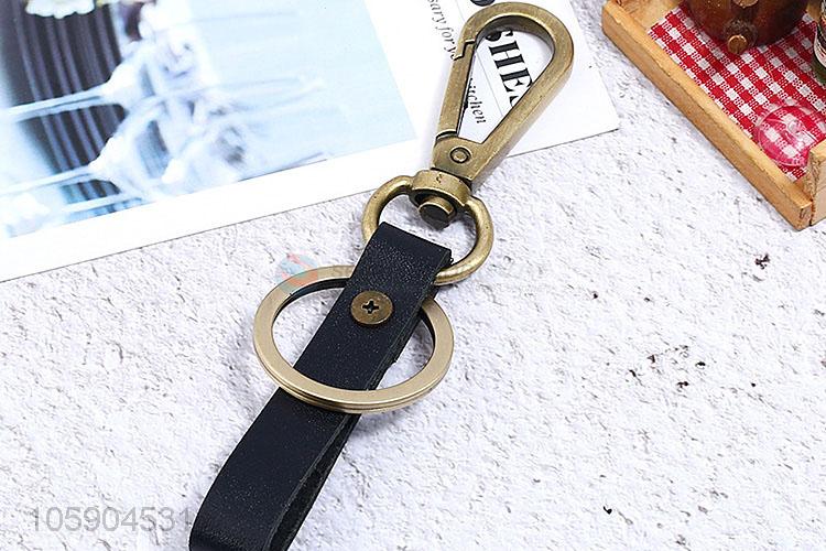Promotional cheap retro alloy genuine leather key chain