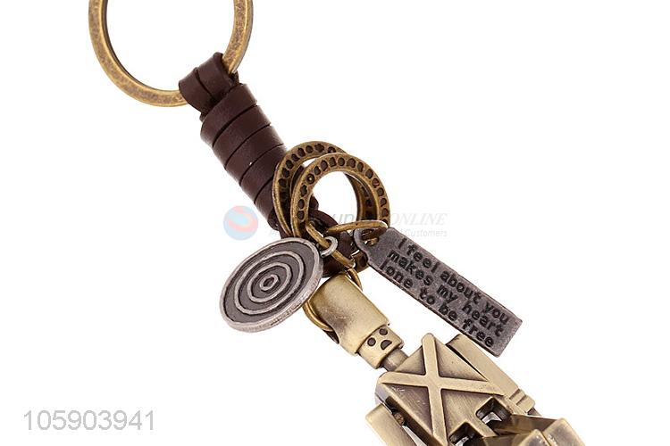Hot products weave leather key chain with retro robot charms