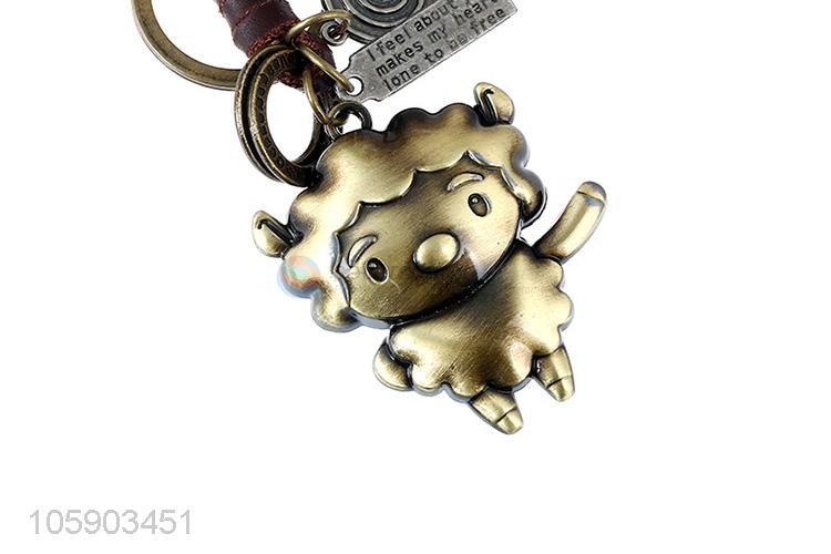 Hot selling retro alloy sheep pendant weaving leather key chain