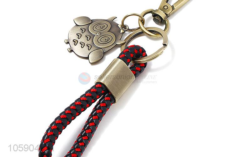 Best sale retro alloy owl pendant weaving leather rope key chain