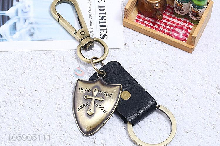Professional supply shield alloy pendant key chain leather key ring