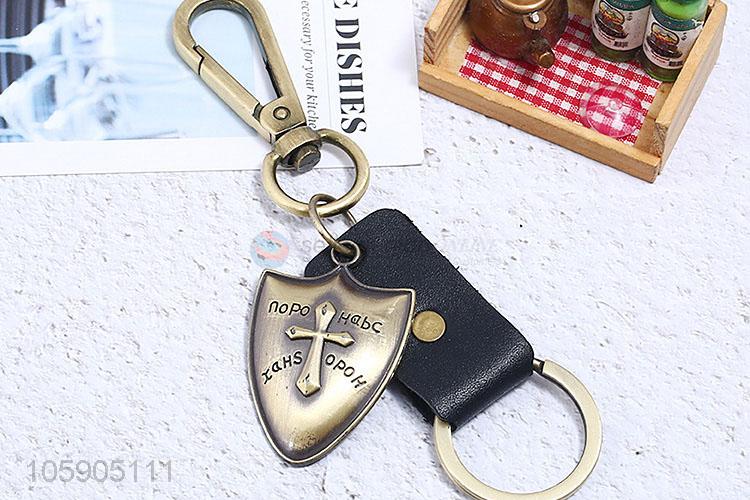 Professional supply shield alloy pendant key chain leather key ring