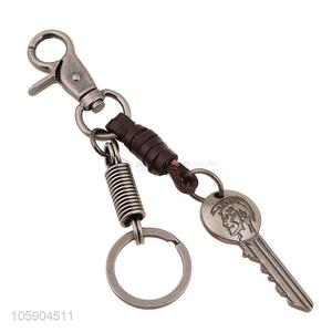 Good quality key shape alloy pendant key chain leather key ring