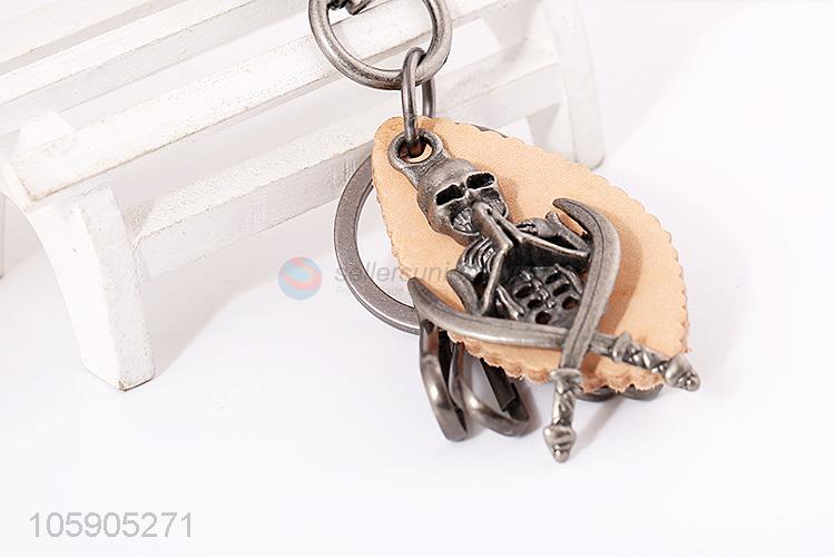 Best sale skull alloy pendant key chain leather key ring