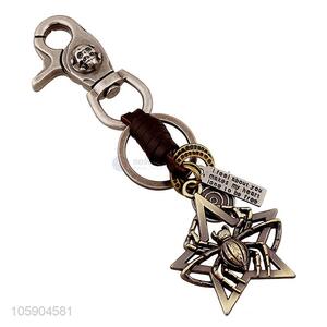 Low price weave leather key chain with retro spider charms