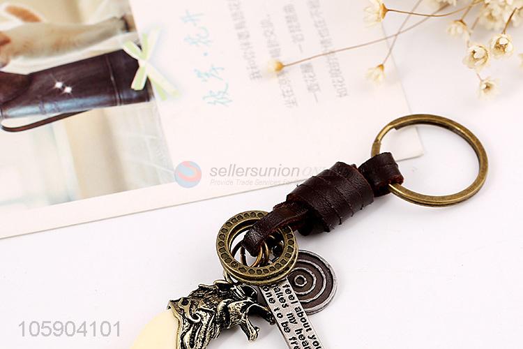 High quality weave leather key chain with retro fake ivory charms