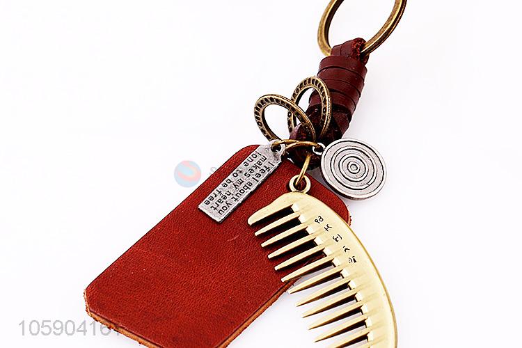 Competitive price personalized alloy pendant retro comb leather key chain