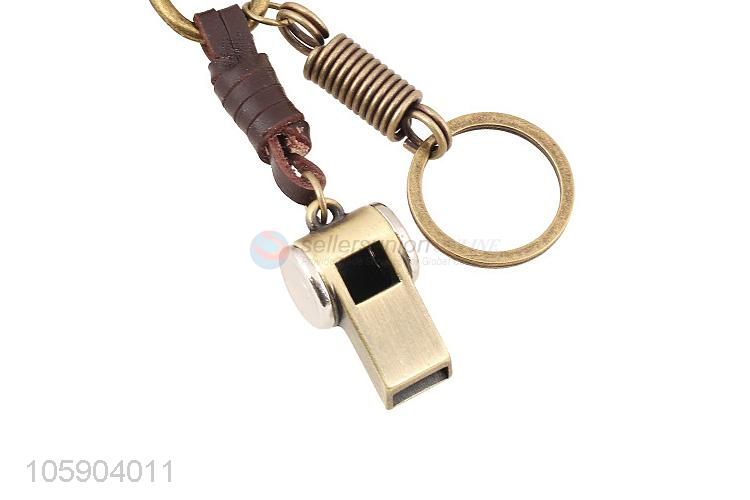 Good quality retro alloy whistle pendant weaving leather key chain