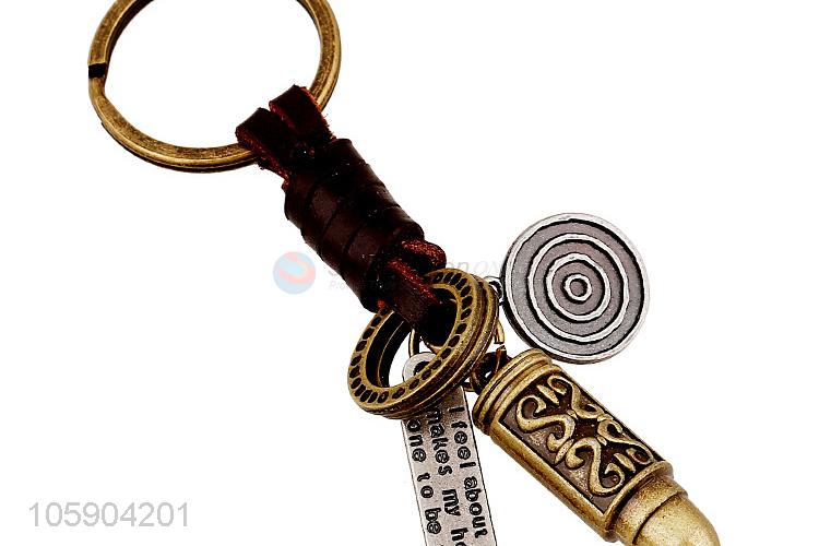 Bottom price personalized alloy pendant retro lipstick leather key chain