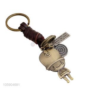 Cheap wholesale retro alloy soldier pendant weaving leather key chain