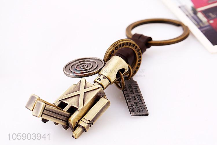 Hot products weave leather key chain with retro robot charms