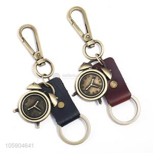 Promotional custom personalized retro alarm clock pendant leather key chain