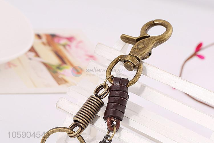 Yiwu factory weave leather key chain with retro anchor charms