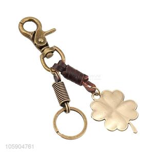Delicate personalized alloy pendant retro four-leaf clover leather key chain