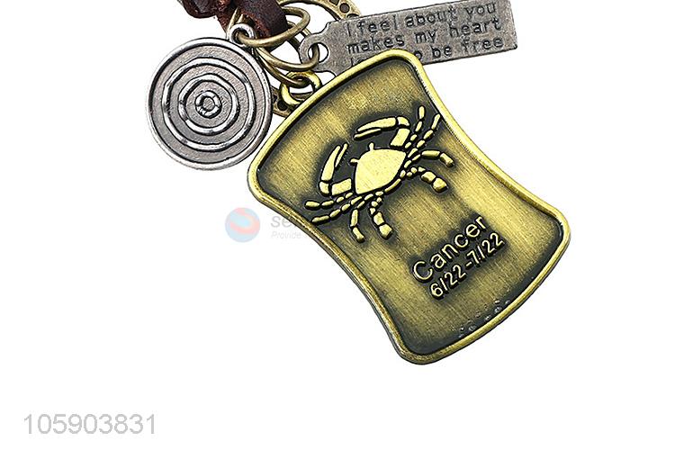 Recent design shield alloy pendant key chain leather key ring