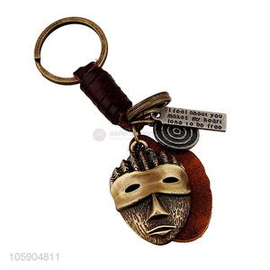 New style custom retro alloy mask pendant weaving leather key chain