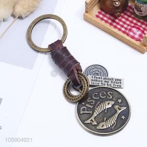 Good sale personalized retro pisces pendant leather key chain