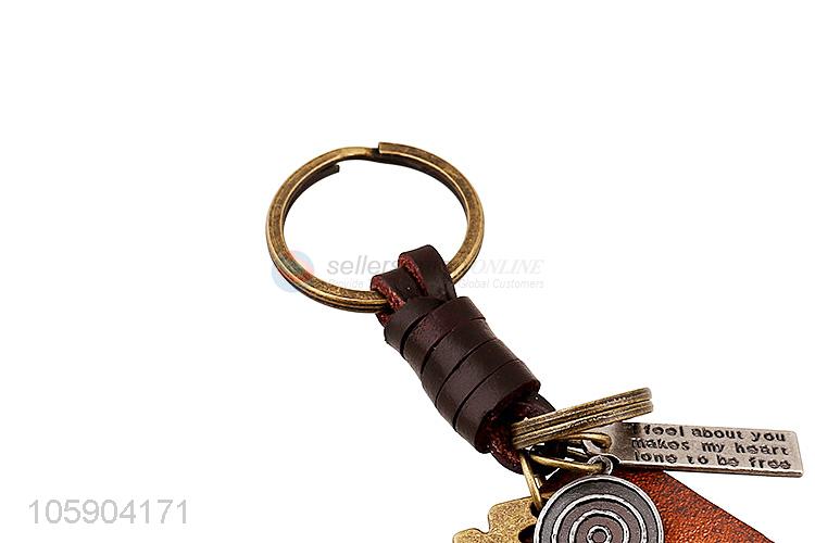 Customized cheap retro alloy blade pendant weaving leather key chain