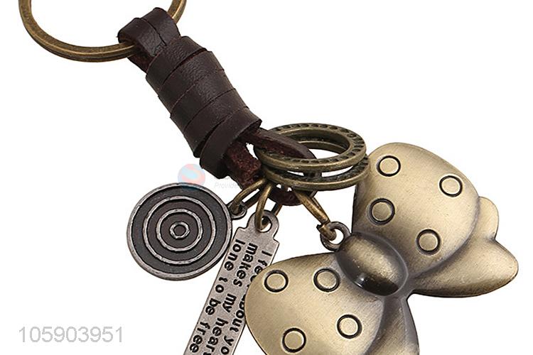 Hot selling bowknot alloy pendant key chain leather key ring