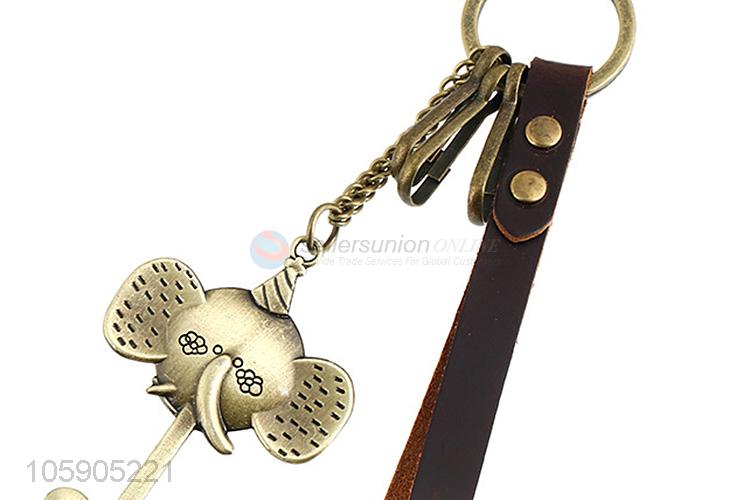 Popular design leather key chain with retro elephant charms