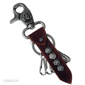 ODM factory <em>men</em> rivets leather <em>key</em> <em>chain</em> with hooks