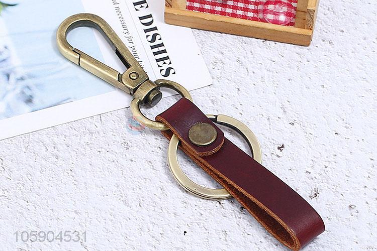 Promotional cheap retro alloy genuine leather key chain