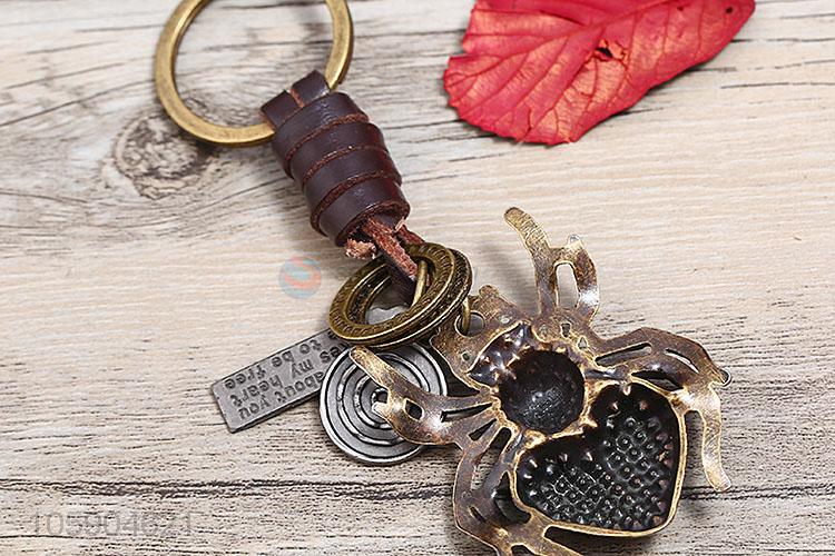 High sales weave leather key chain with retro spider charms
