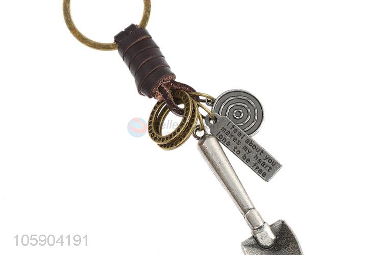 Cheap wholesale shovel alloy pendant key chain leather key ring