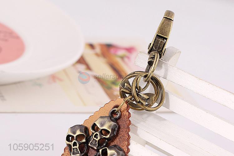 Top manufacturer retro alloy skull pendant leather key chain