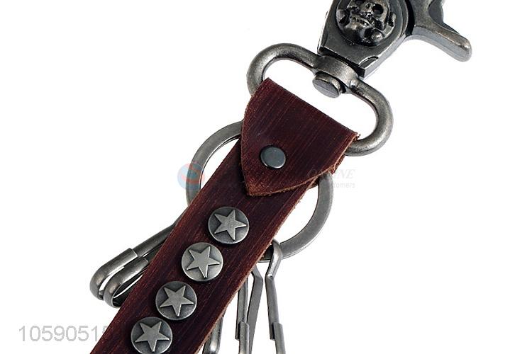 ODM factory men rivets leather key chain with hooks