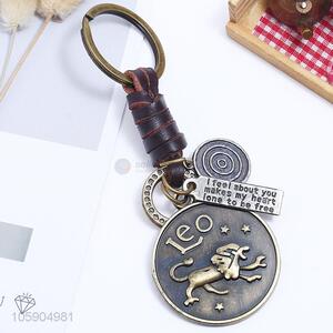 Excellent quality weave leather key chain with retro leo charms