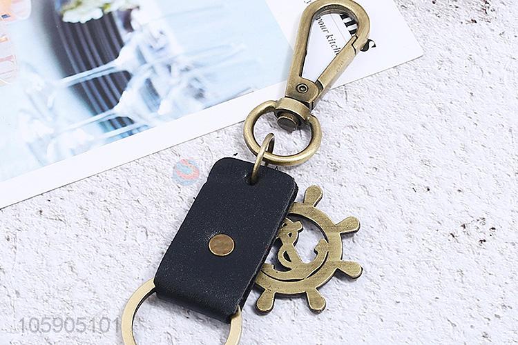 High quality weave leather key chain with retro anchor charms