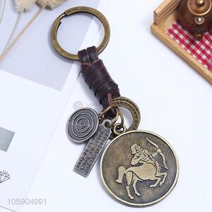 OEM factory personalized retro sagittarius pendant leather key chain