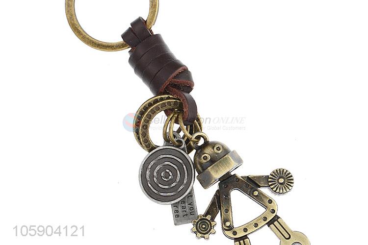 High sales personalized alloy pendant retro robot leather key chain