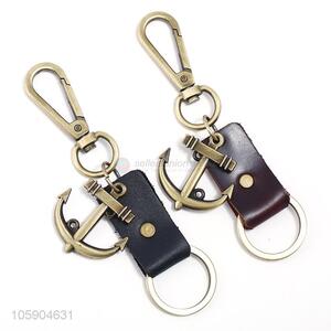 Wholesale custom anchor alloy pendant key chain leather key ring