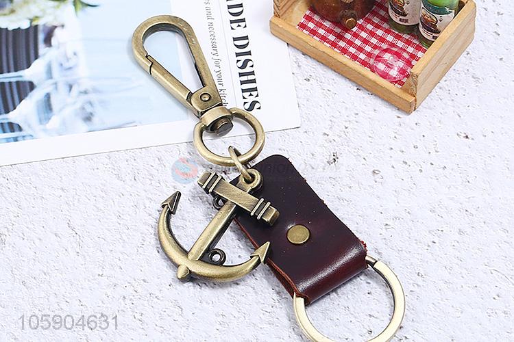 Wholesale custom anchor alloy pendant key chain leather key ring