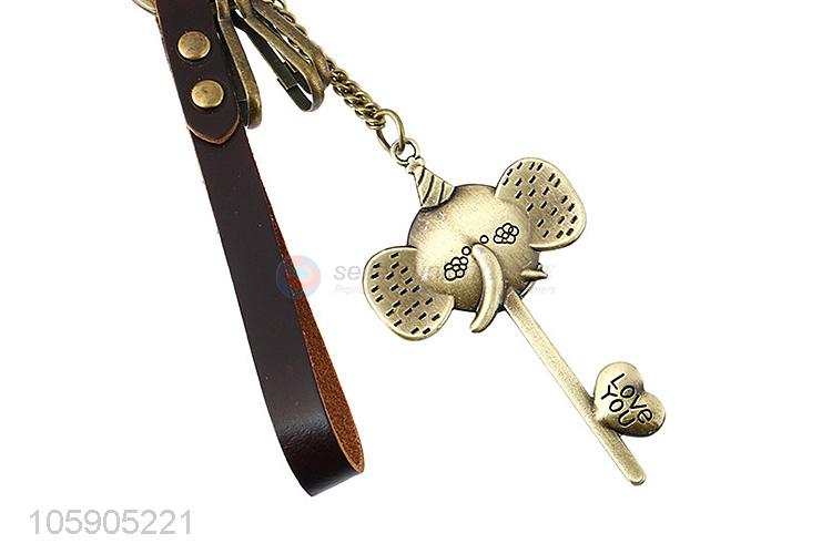 Popular design leather key chain with retro elephant charms