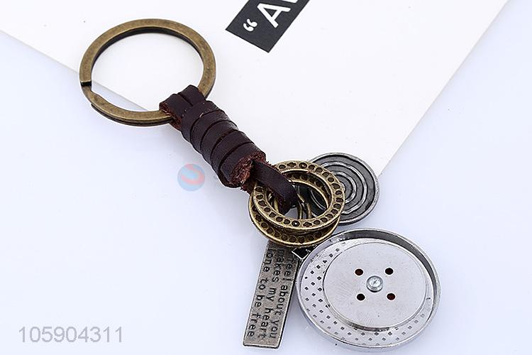 New style custom disk alloy pendant key chain leather key ring