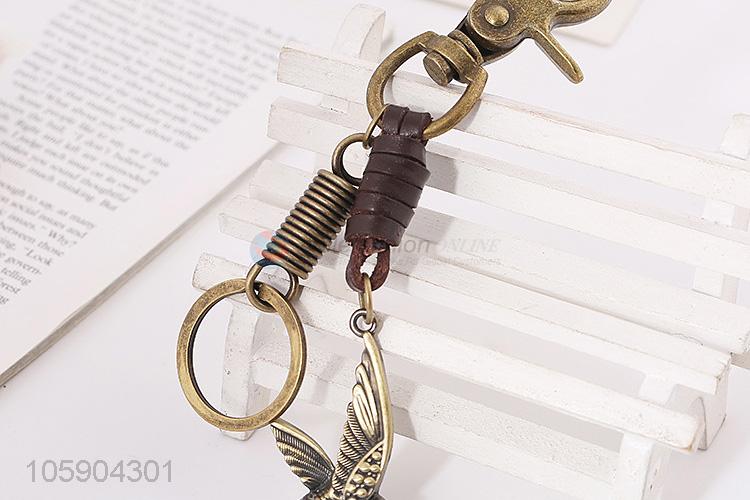 Cheap new weave leather key chain with retro eagle charms