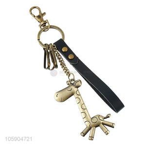 Popular design personalized alloy pendant retro giraffe leather key chain