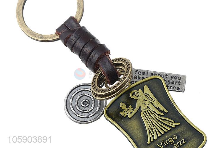 Superior quality retro alloy shield pendant weaving leather key chain
